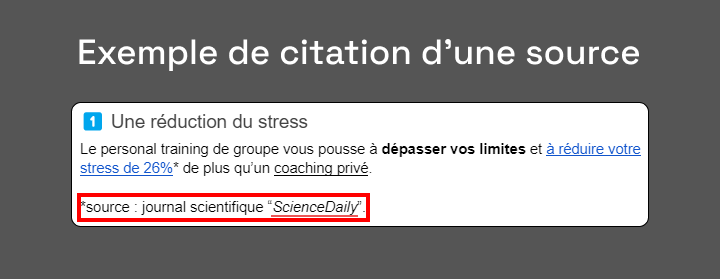 capture d'écran du copy pour une salle de fitness