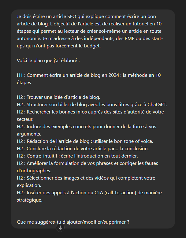 prompt chatgpt pour écrire un article seo