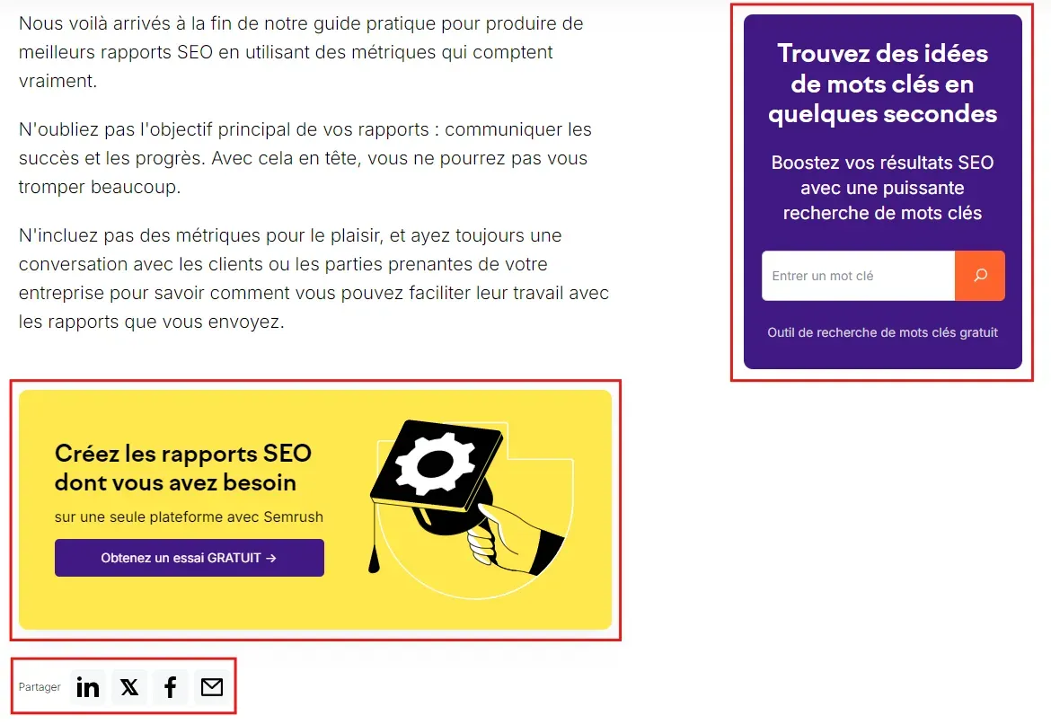 CTA à la fin d'un article de blog Semrush