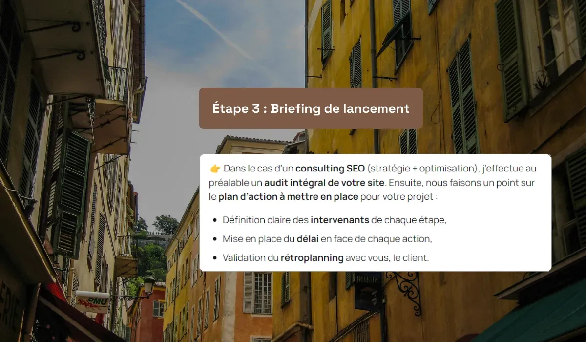 extrait d'une étape d'un projet seo avec la ville de Nice en arrière-plan