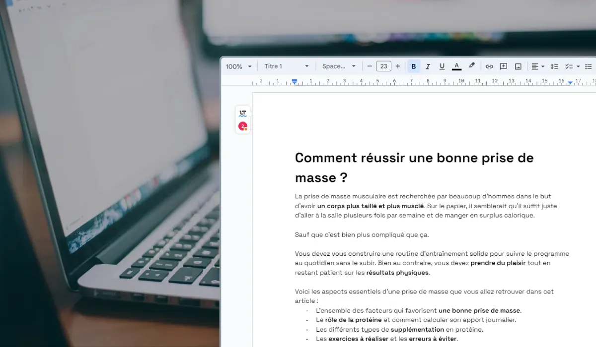 google doc d'un article de blog sur la prise de masse