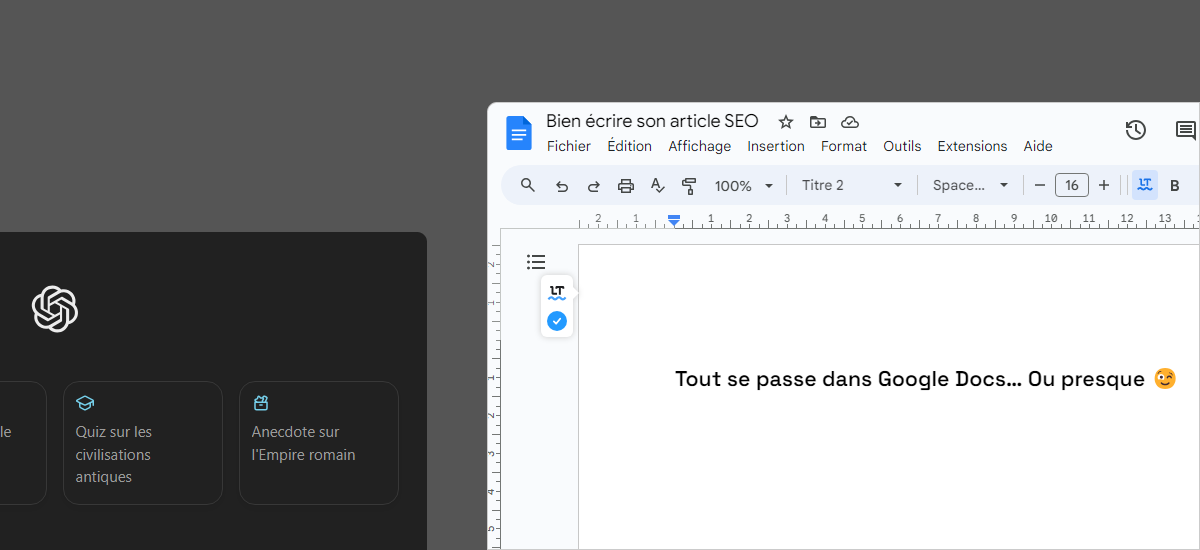 deux captures d'écran de chatgpt et google docs